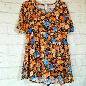 LuLaroe Floral Print Hi Lo Short Sleeve Top Blouse